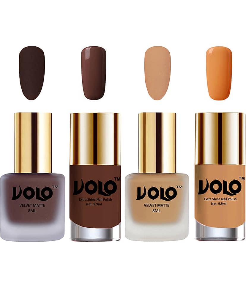 VOLO Extra Shine AND Dull Velvet Matte Nail Polish Brown,Nude,Brown, Nude Matte Pack of 4 36 mL