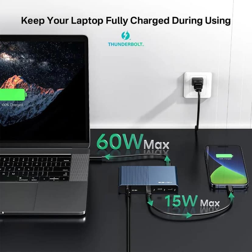 ACASIS 6 in 1 Thunderbolt 4 Mini Dock, Single 8K or Dual 4K60Hz Display,120W DC Charging, Works with Thunderbolt 4/3/USB4, for Hosts Laptop/PC/MacBook view 5