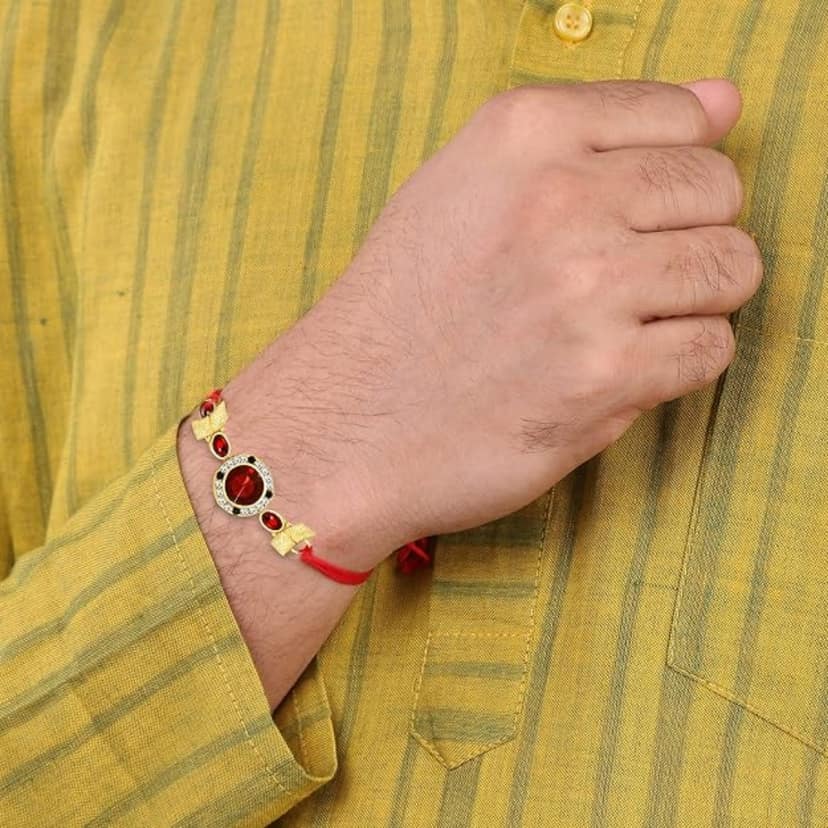LIVE EVIL Sparkling Gold plated Kundan work Rakhi for Brother Sister with Raksha Bandhan Greeting Card having Traditional Ethnic Unique Design Specially Pack of 2 view 2