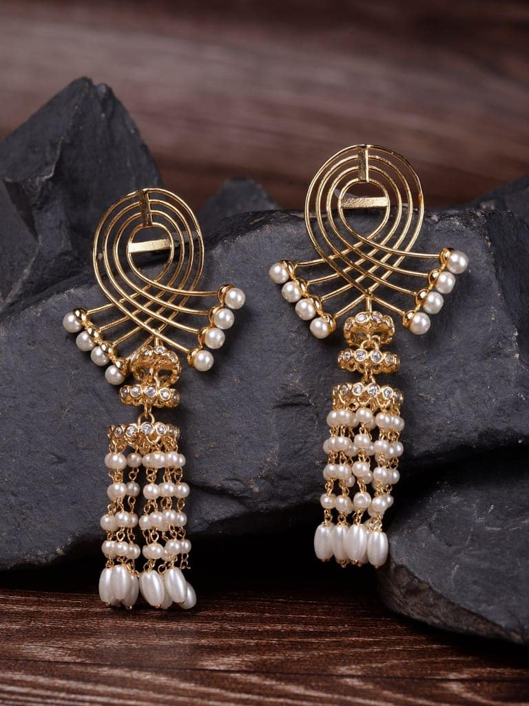 Gold Plated Pearl Beaded Chandelier Jhumka Earrings