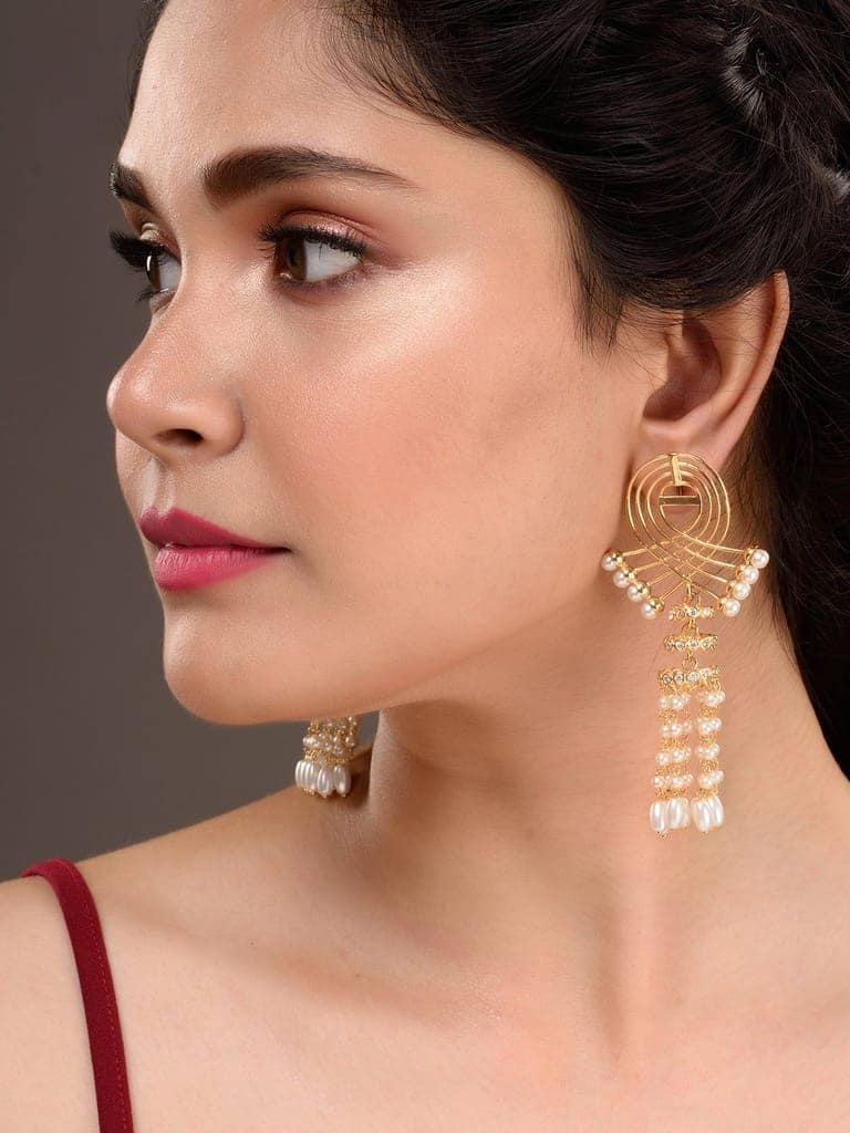 Gold Plated Pearl Beaded Chandelier Jhumka Earrings view 2