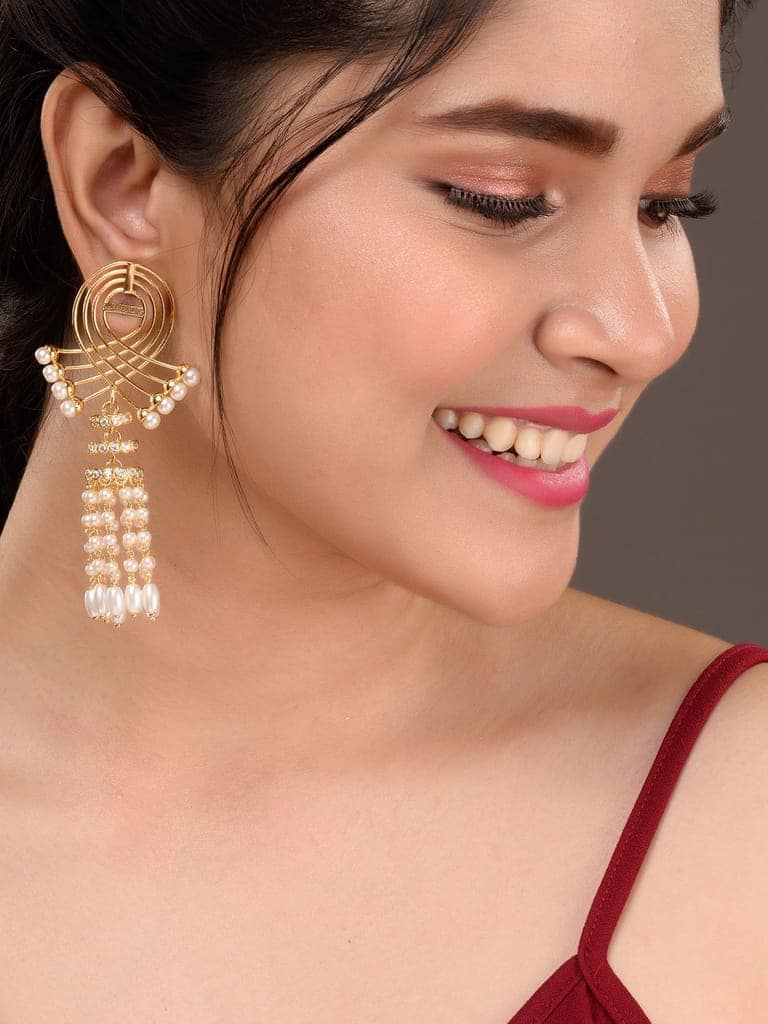Gold Plated Pearl Beaded Chandelier Jhumka Earrings view 4