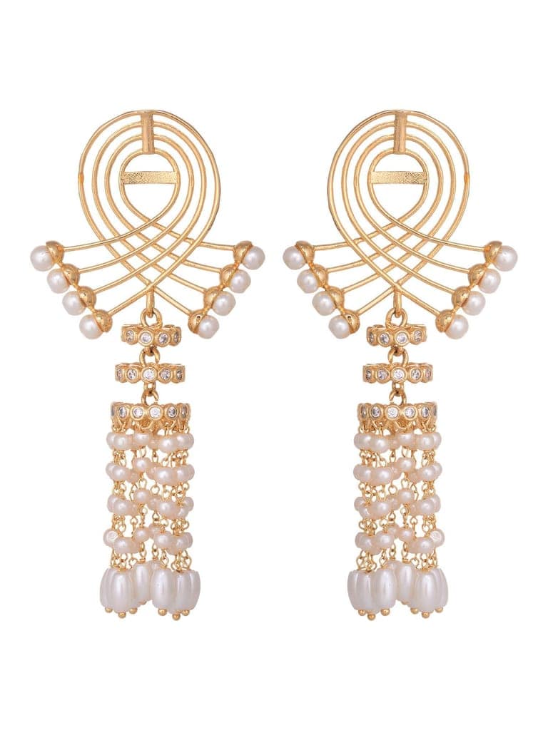 Gold Plated Pearl Beaded Chandelier Jhumka Earrings view 5