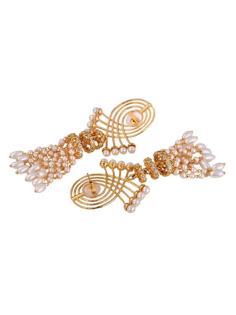 Gold Plated Pearl Beaded Chandelier Jhumka Earrings view 6