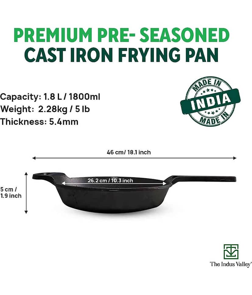 The Indus Valley - Fry Pan with Flip Cast Iron No Coating Pan Set 1800 ml ( Pack of 2 ) view 2