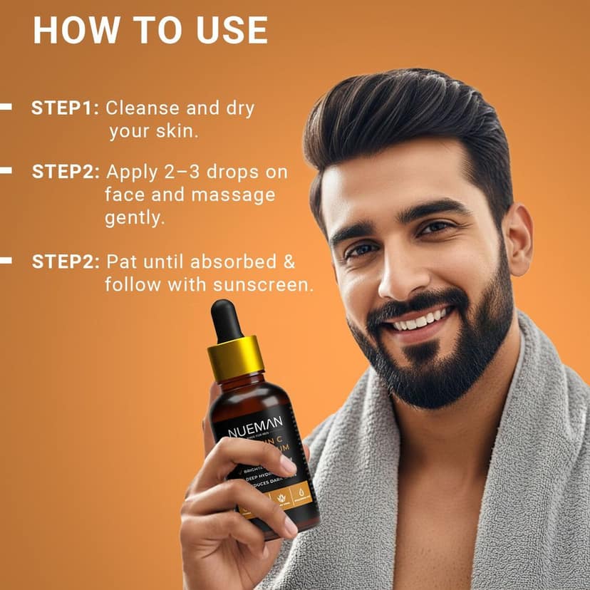 NUEMAN Vitamin C Face Serum | For Men | With 15% Vitamin C, Niacinamide, Hyaluronic Acid & Licorice | Brightens Skin, Fades Spots | Fragrance-Free & Dermatologically Tested view 4