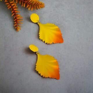 Lucky Jewellery Designer Yellow with Orange Color Leaf Design Dangle Earring For Girls & Women (125-CHEG-1204-OY)