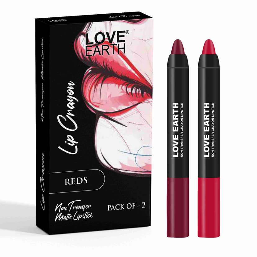 Love Earth Lip Crayon Non-Transfer Lipstick Reds - Pack of 2