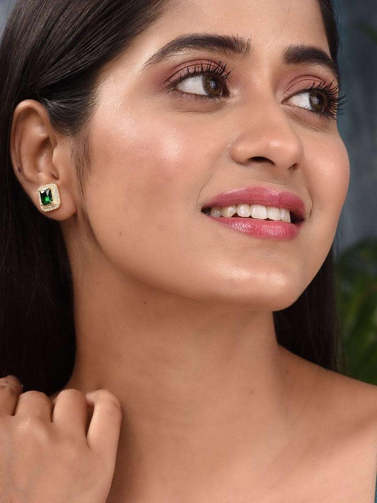 Gold Plated Green AD Studded Studs Earring view 2
