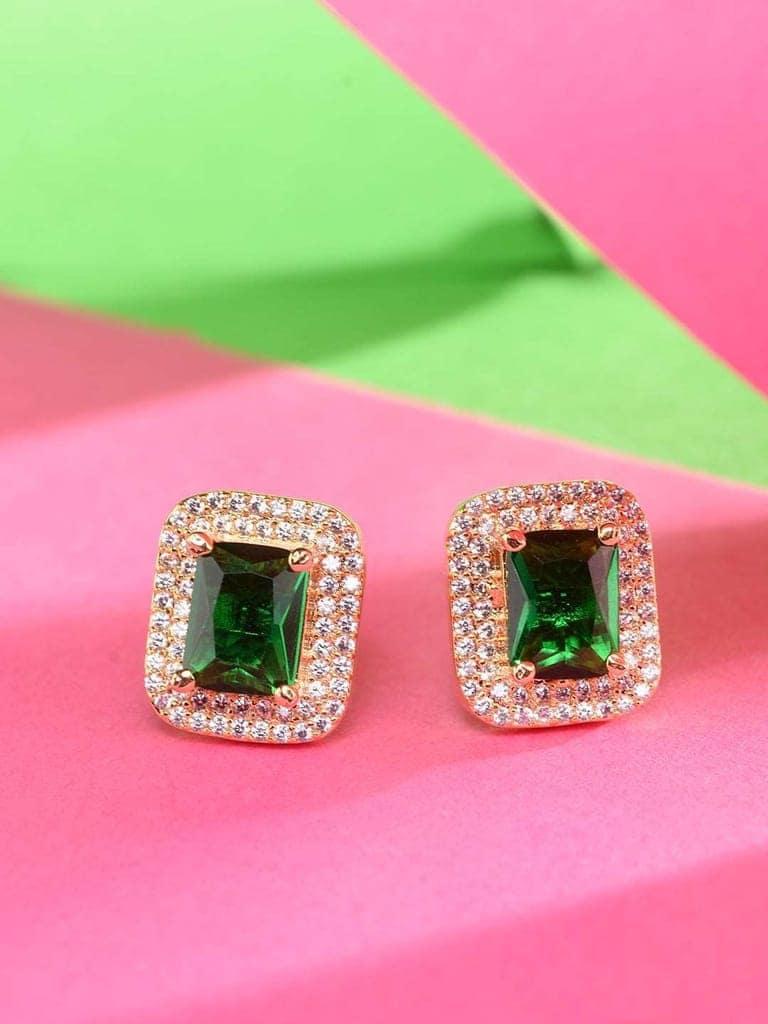 Gold Plated Green AD Studded Studs Earring view 5