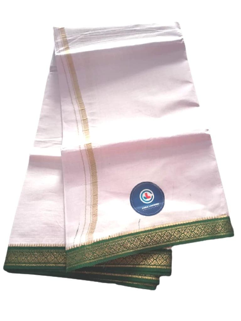 Jinka Lakshmi Collections Combo White Cotton Dhoti With Big Borders 4 Meters Unstitched Pack of 2 (Multicolor-5) view 3