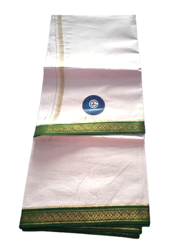 Jinka Lakshmi Collections Combo White Cotton Dhoti With Big Borders 4 Meters Unstitched Pack of 2 (Multicolor-5) view 4