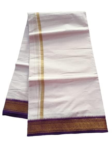 Jinka Lakshmi Collections Combo White Cotton Dhoti With Big Borders 4 Meters Unstitched Pack of 2 (Multicolor-5) view 9
