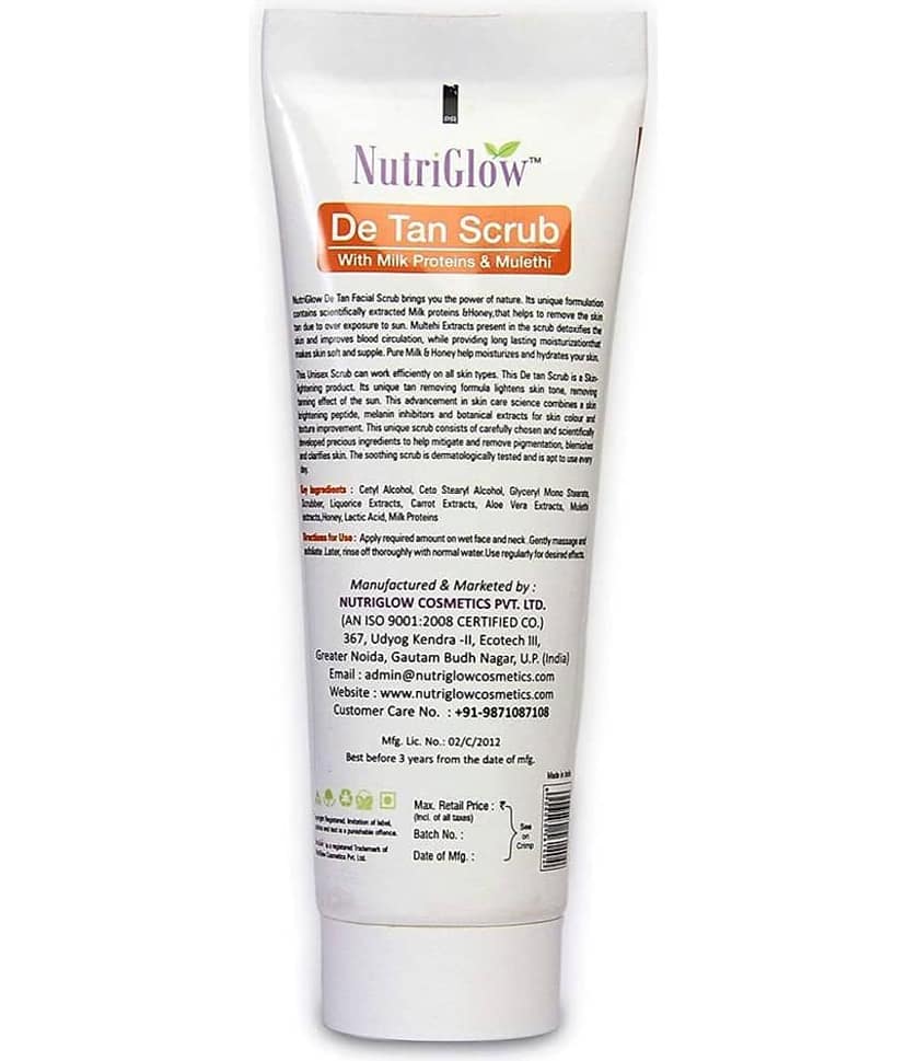 NutriGlow De Tan Scrub With Milk Protein & Mulethi For Deep Exfoliation, Tan Removal Treatment, Oily Prone Skin, 65gm (Pack of 4) view 2