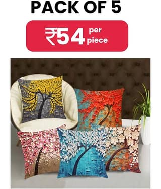 Laphino Set of 5 Jute Floral Square Cushion Cover (40X40)cm - Multi