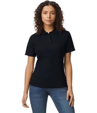 Gildan Women Cotton Solid Regular Fit Polo Collar T-Shirt ( Black )