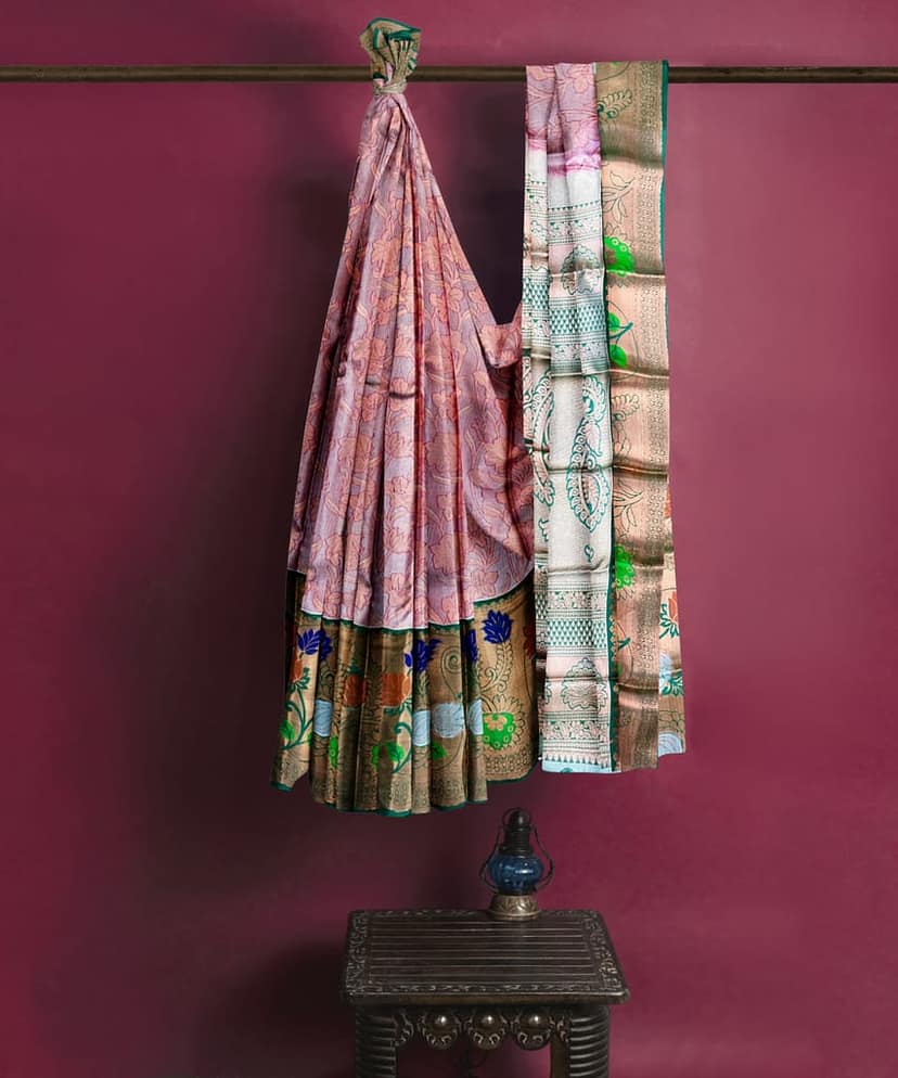 Light Pink Color Long Border Tissue Silk Saree view 3