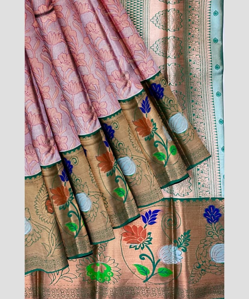 Light Pink Color Long Border Tissue Silk Saree view 4