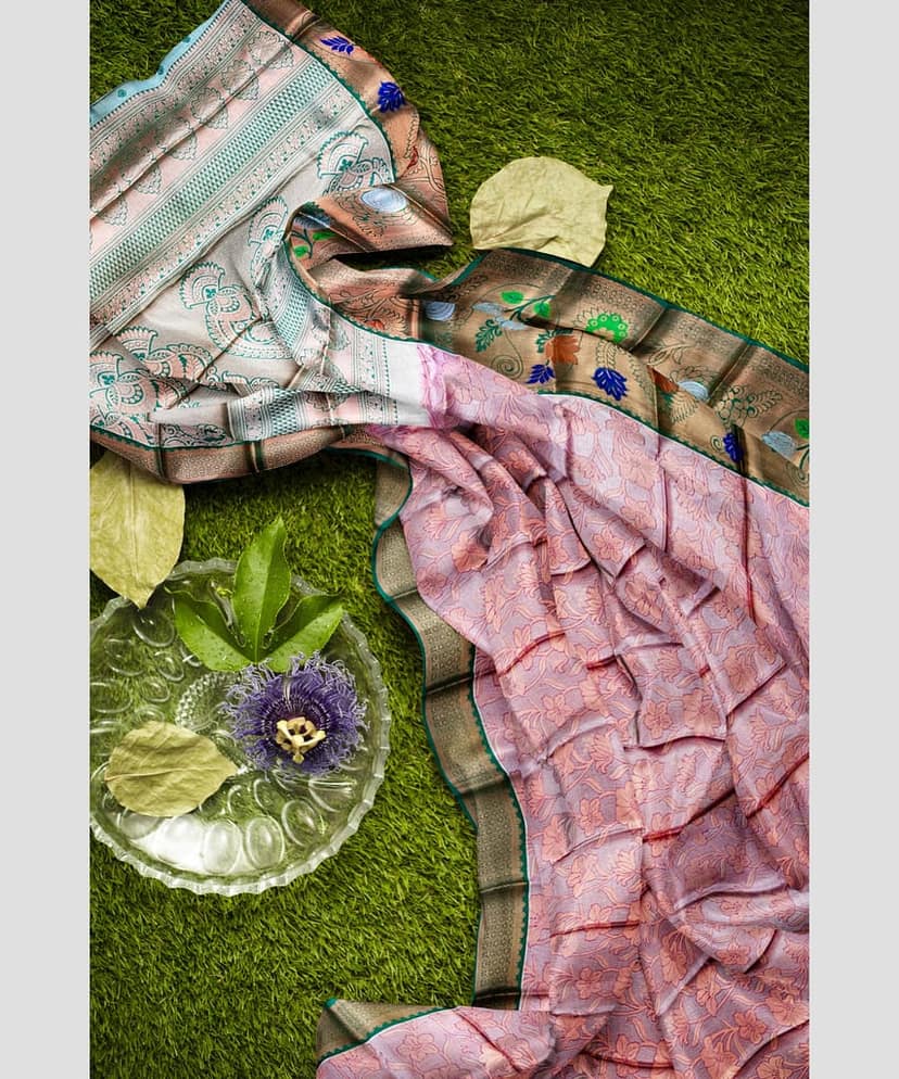 Light Pink Color Long Border Tissue Silk Saree view 5