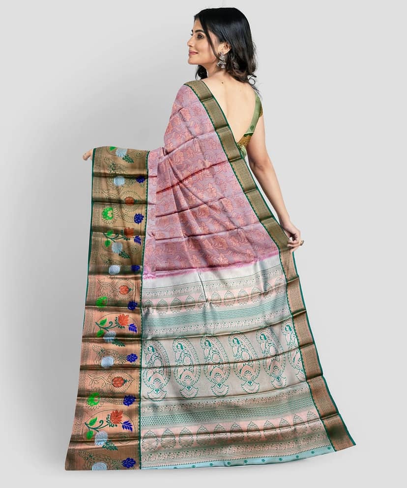 Light Pink Color Long Border Tissue Silk Saree view 7
