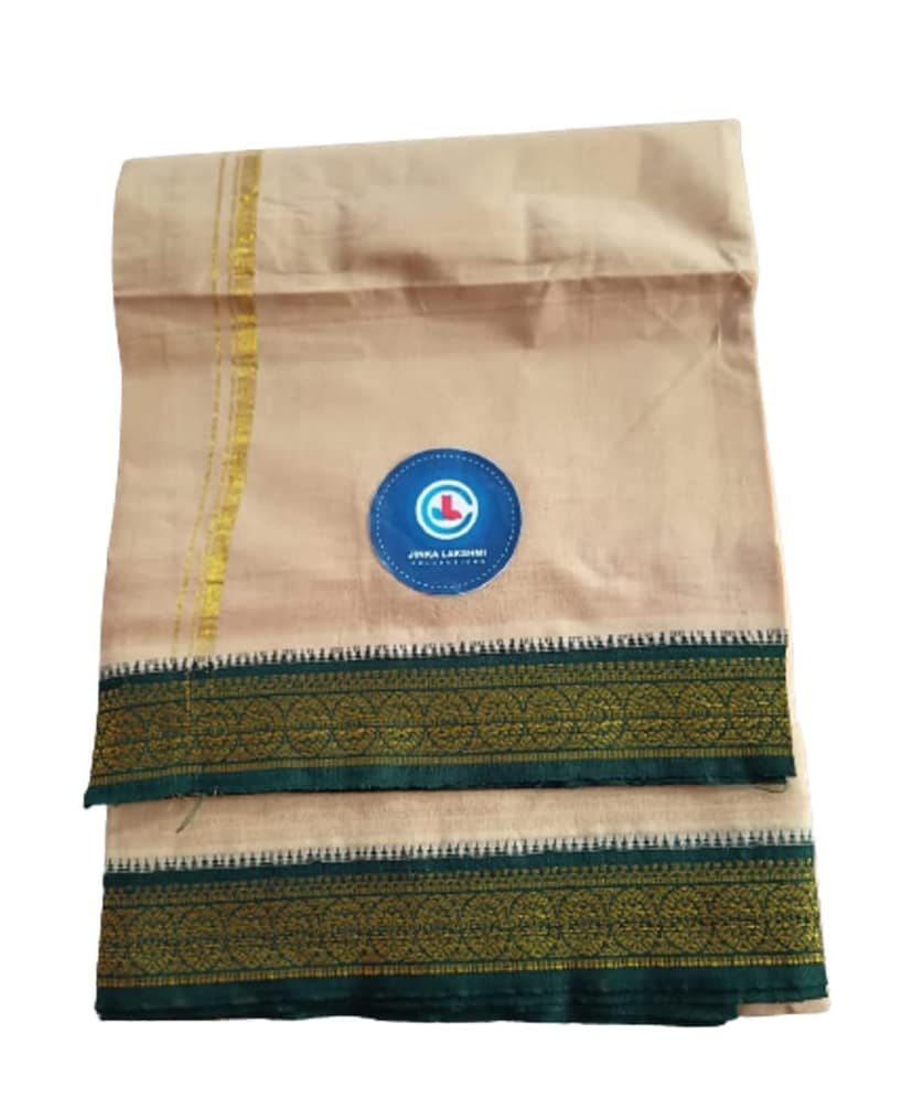 Jinka Lakshmi Collections 100% Handloom Cotton Dhoti With Zari Border Up and Down 4 Meters Unstitched Pack of 2 (Multicolor-6) view 3