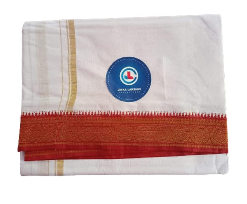 Jinka Lakshmi Collections 100% Handloom Cotton Dhoti With Zari Border Up and Down 4 Meters Unstitched Pack of 2 (Multicolor-6) view 6