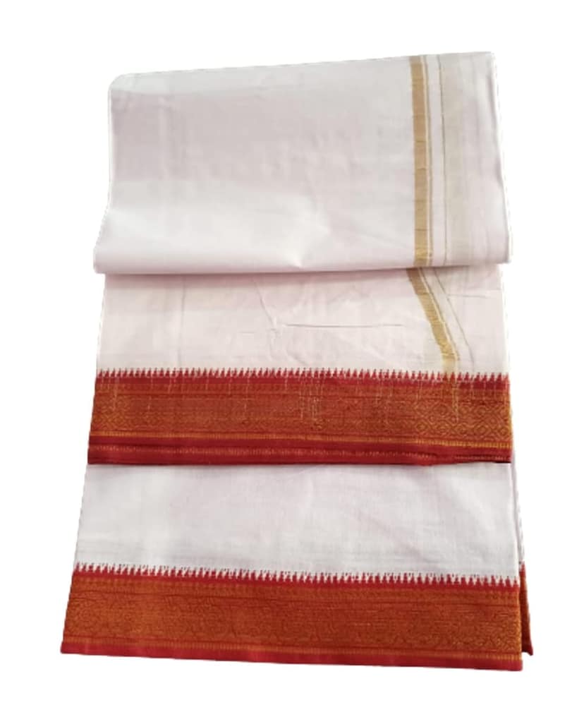 Jinka Lakshmi Collections 100% Handloom Cotton Dhoti With Zari Border Up and Down 4 Meters Unstitched Pack of 2 (Multicolor-6) view 7
