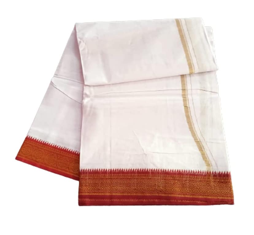 Jinka Lakshmi Collections 100% Handloom Cotton Dhoti With Zari Border Up and Down 4 Meters Unstitched Pack of 2 (Multicolor-6) view 8