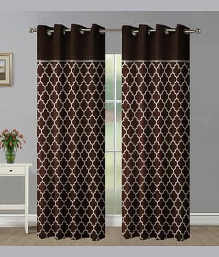 Home Candy Set of 2 Long Door Semi-Transparent Eyelet Polyester Brown Curtains ( 274 x 120 cm )