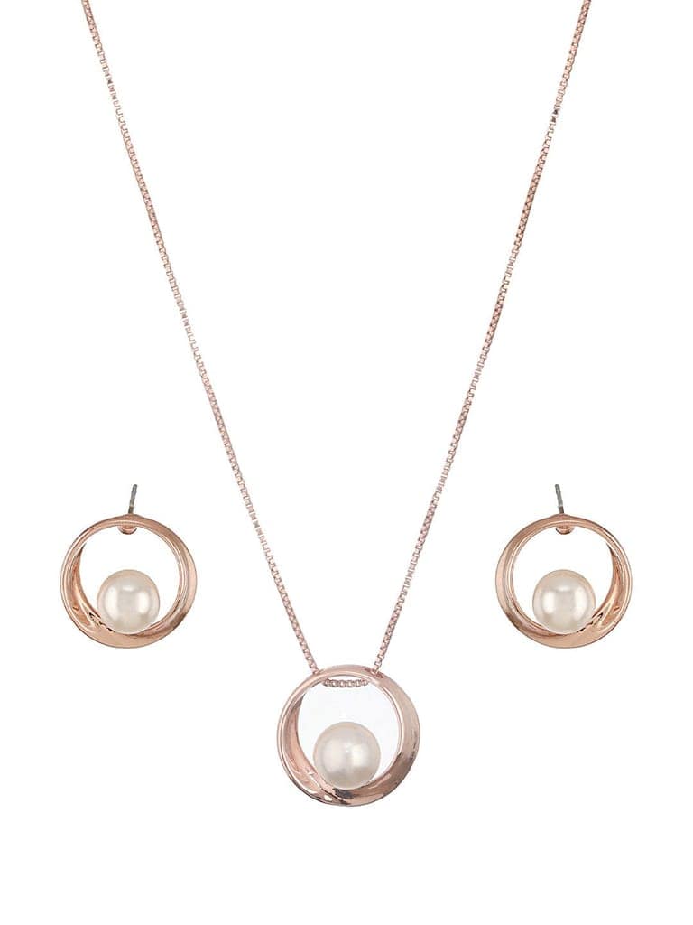 Anti-Tarnish Rose Gold Plated Pearl Beaded Minimal Galaxy Locket Jewellery Set view 4