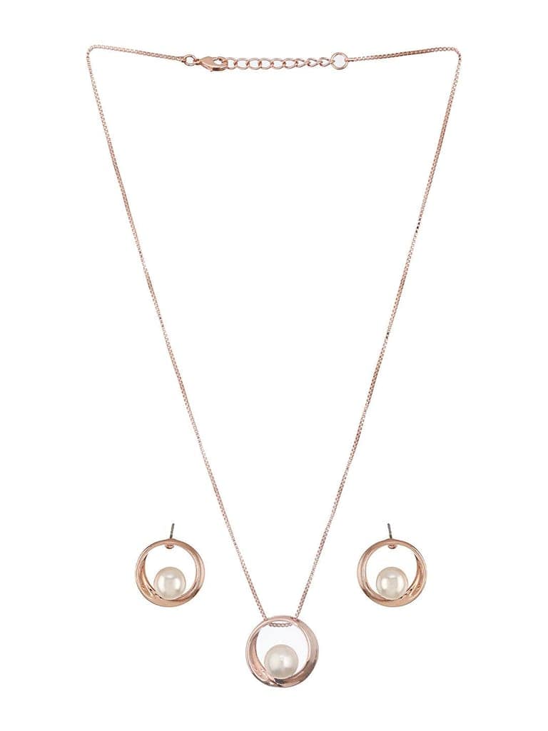 Anti-Tarnish Rose Gold Plated Pearl Beaded Minimal Galaxy Locket Jewellery Set view 5
