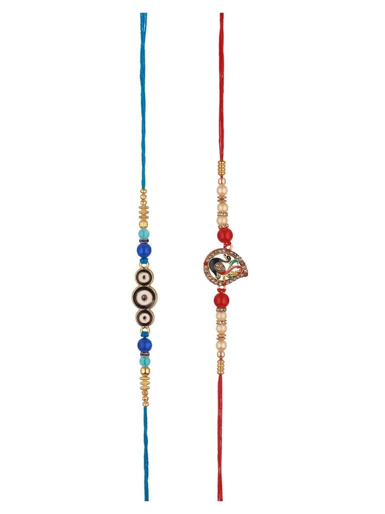 Set of 2 Evil Eye nd Peacock Rakhi with 10 gram Laxmi Ganesh round 999 Round Silver Coin view 4