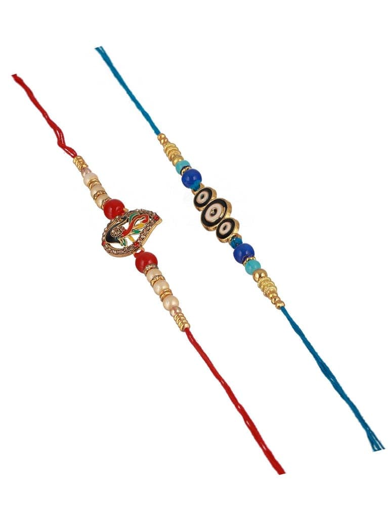 Set of 2 Evil Eye nd Peacock Rakhi with 10 gram Laxmi Ganesh round 999 Round Silver Coin view 6