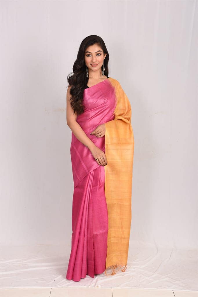 JHARCRAFT SILK SAREE REELED TASAR DOUBLE DYED(SA03088) view 3