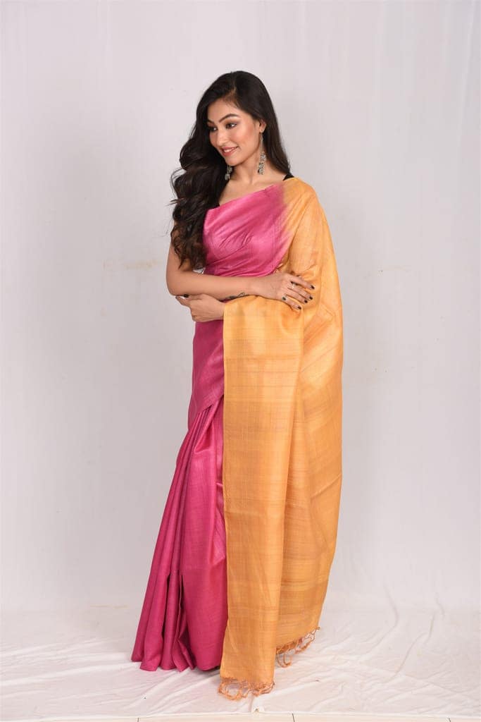 JHARCRAFT SILK SAREE REELED TASAR DOUBLE DYED(SA03088) view 4