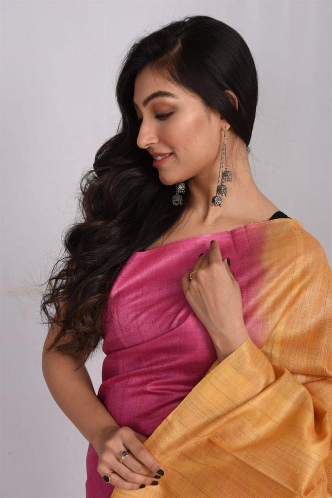 JHARCRAFT SILK SAREE REELED TASAR DOUBLE DYED(SA03088) view 6