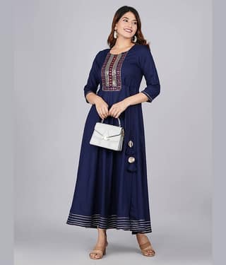 Mishree Collection - Blue Rayon Women's Anarkali Kurti ( Pack of 1 )
