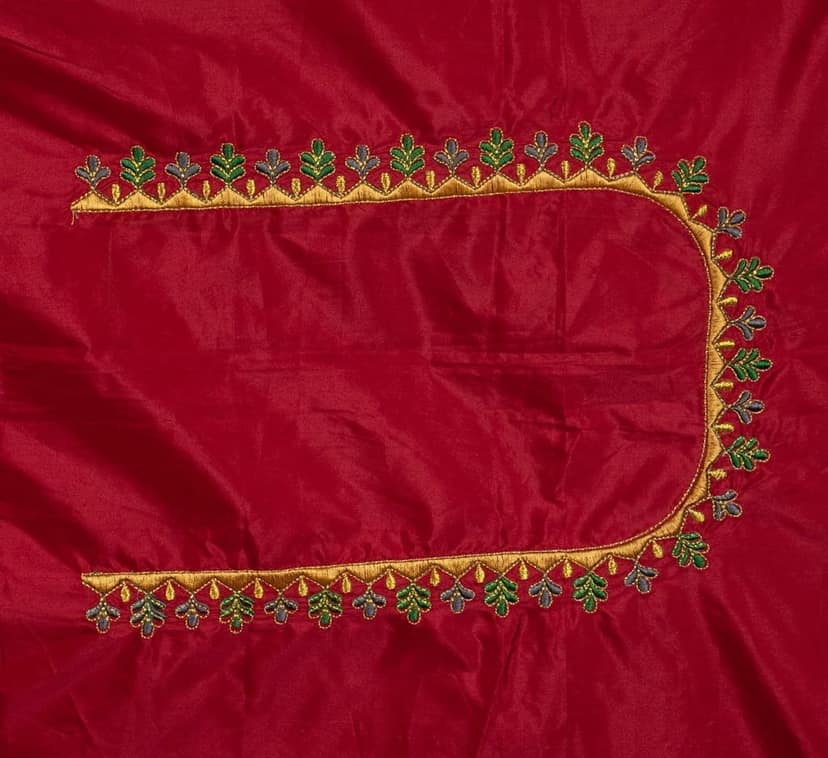 Red Embroidered Blouse Piece With Gota Patti Work view 2