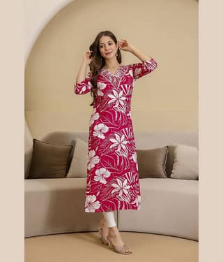 Kapadia Women Cotton Blend Printed Straight Kurti ( Pink )