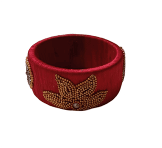 Red Silk Thread Bangle with Lotus Motif and Stone Work