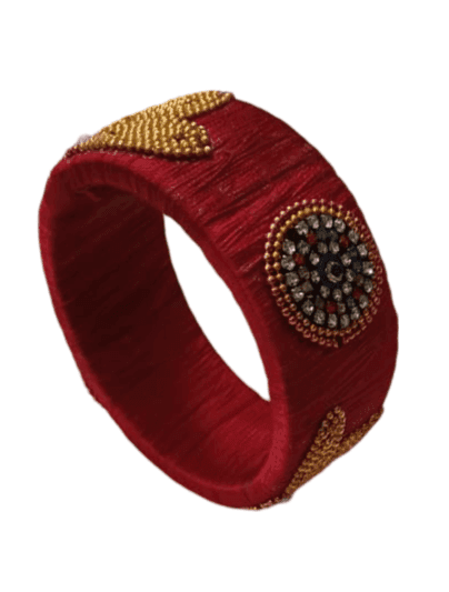 Red Silk Thread Bangle with Lotus Motif and Stone Work view 5