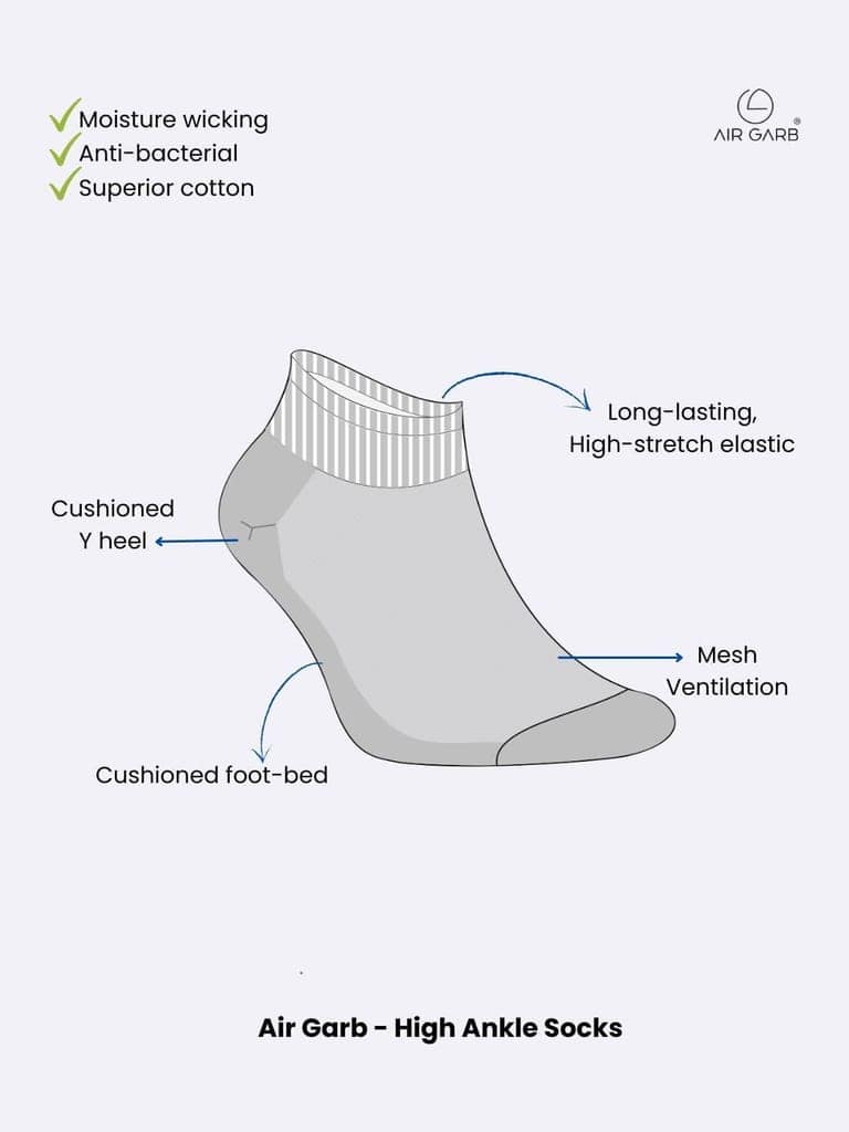 AirGarb Premium Cotton Cushioned High Ankle Socks Pack of 4 - HA4G2BL2 (Free Size) Multi Color view 4