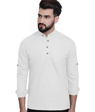 DiAsh White Cotton Blend Men's Shirt Style Kurta ( Pack of 1 )
