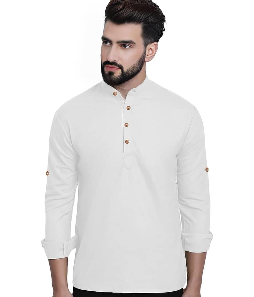 DiAsh White Cotton Blend Men's Shirt Style Kurta ( Pack of 1 )