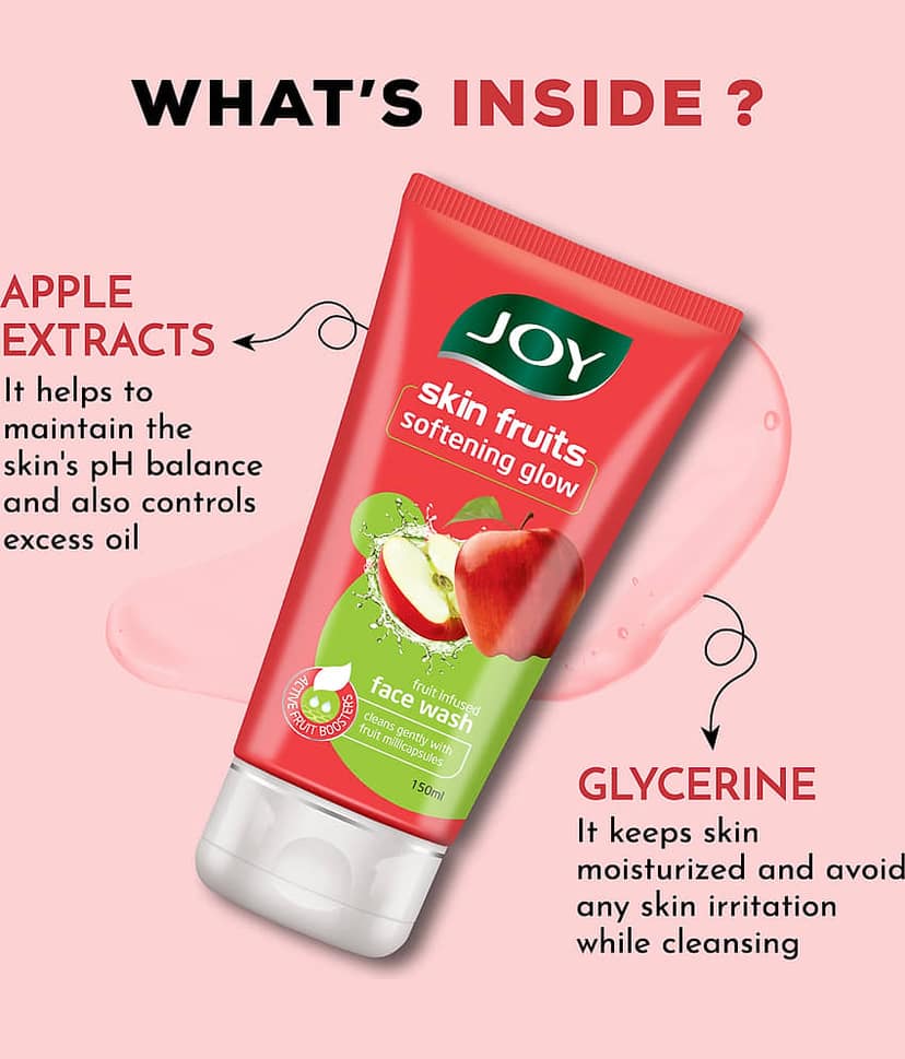 Joy Skin Fruits Softening Glow Apple Face Wash Natural AHAs Paraben Free Suitable for All Skin Types 150ml (Pack of 1) view 2