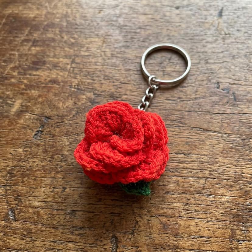 Handcrafted Rose Crochet Keychain view 3
