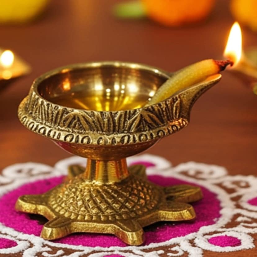 Brass Table Decor Oil Lamp Deepak On Tortoise - Handcrafted Bird Design Puja Diya, Height : 1.5 Inch (ZMAS141 A)