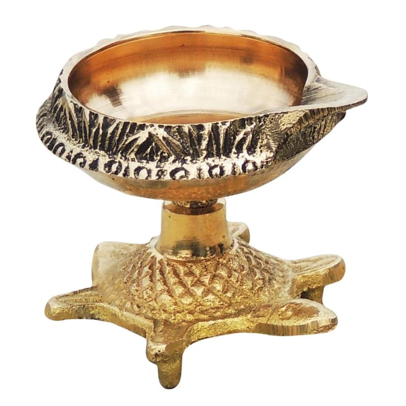 Brass Table Decor Oil Lamp Deepak On Tortoise - Handcrafted Bird Design Puja Diya, Height : 1.5 Inch (ZMAS141 A) view 2