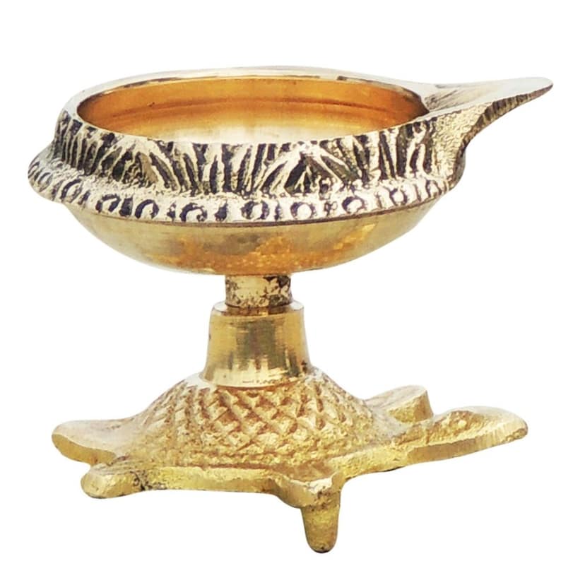 Brass Table Decor Oil Lamp Deepak On Tortoise - Handcrafted Bird Design Puja Diya, Height : 1.5 Inch (ZMAS141 A) view 3