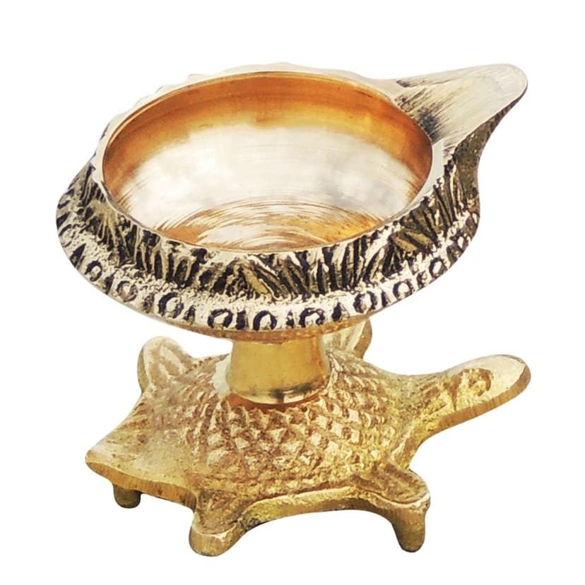 Brass Table Decor Oil Lamp Deepak On Tortoise - Handcrafted Bird Design Puja Diya, Height : 1.5 Inch (ZMAS141 A) view 4